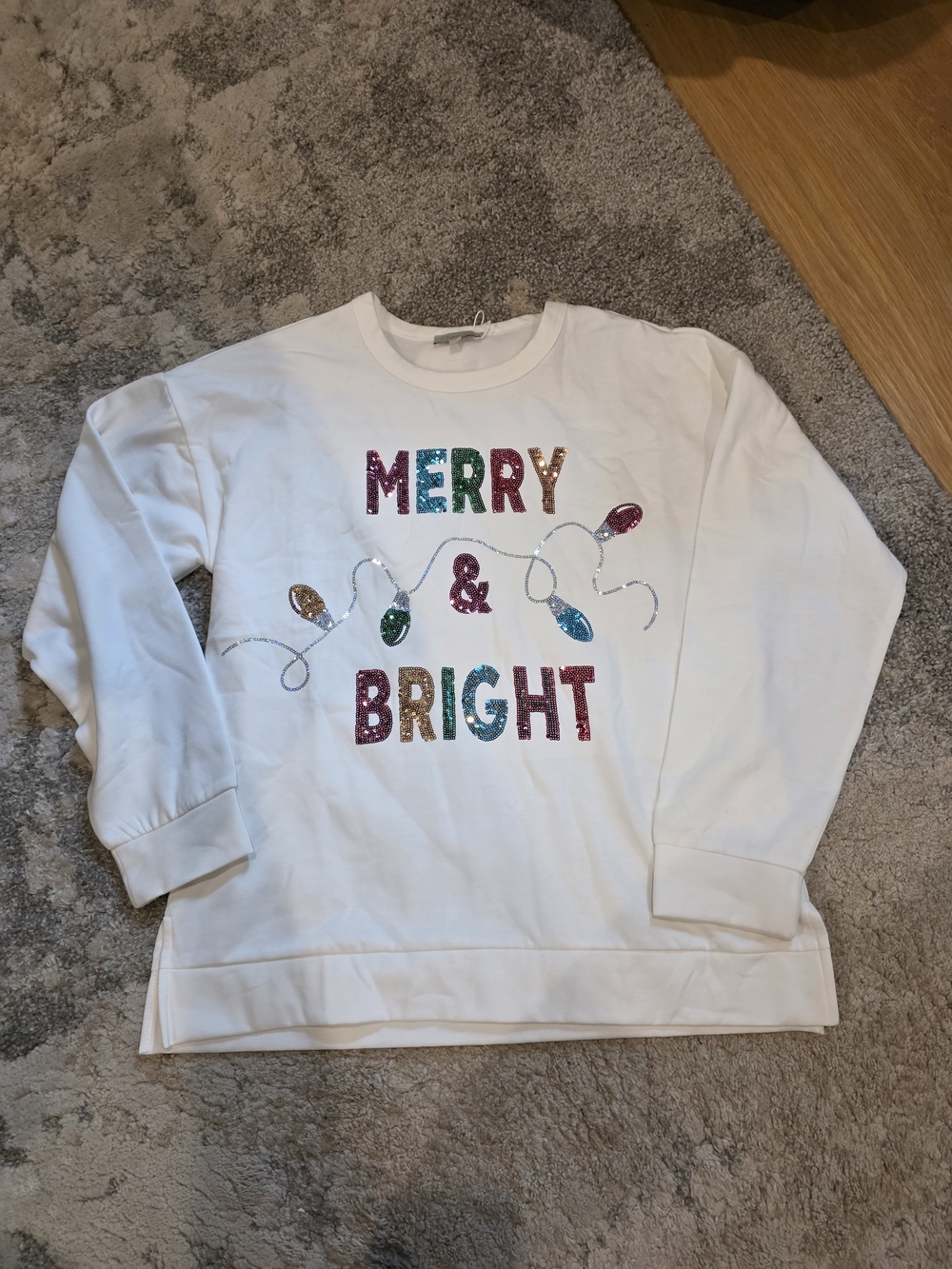 White "Merry & Bright" Sequin Sweatshirt-NWT